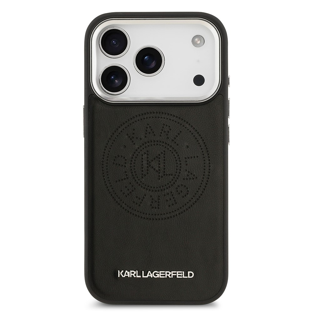 Apple iPhone 17 Pro Max Kılıf Karl Lagerfeld Orjinal Lisanslı M-safe Şarj Özellikli Delikli Tasarım Metal Logolu PU Deri Kapak