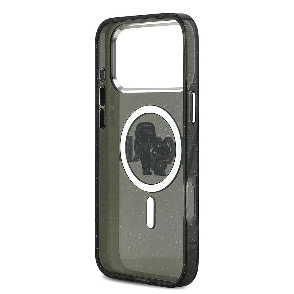 Apple iPhone 17 Pro Max Kılıf Karl Lagerfeld Orjinal Lisanslı Parlayan Simli Karl & Choupette Sketch Logo Kapak
