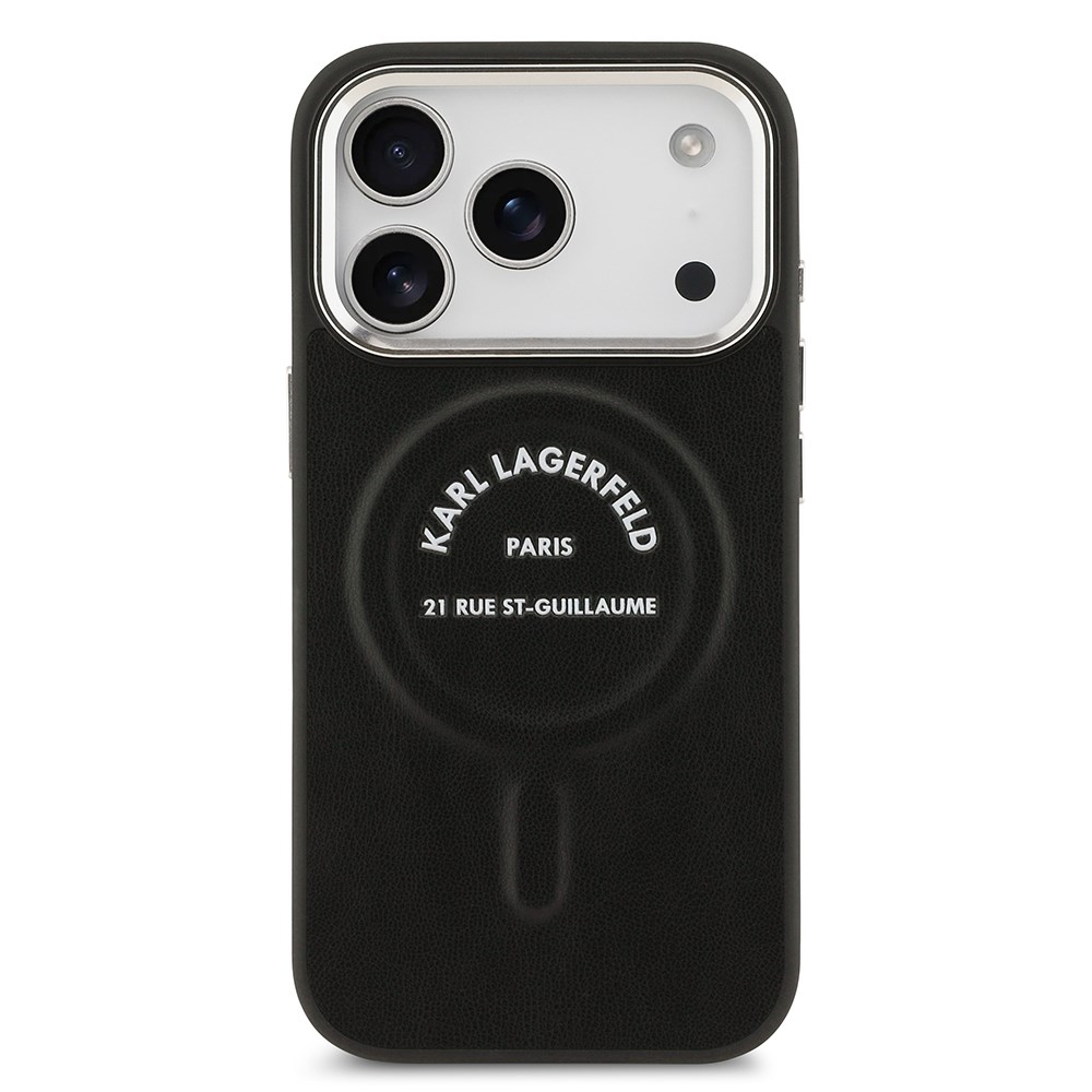 Apple iPhone 17 Pro Max Kılıf Karl Lagerfeld Orjinal Lisanslı M-safe Şarj Özellikli Metal Kamera ve Buton Tasarımlı Paris RSG PU Deri Kapak