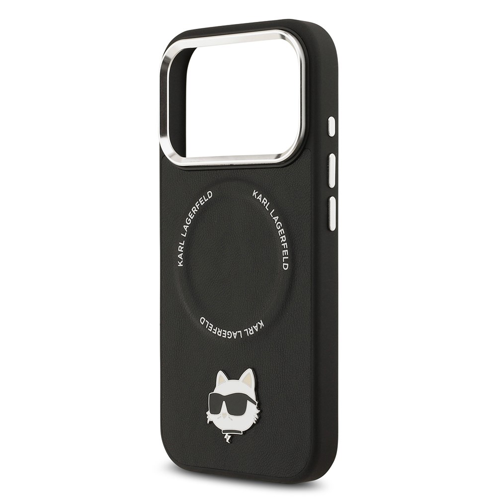 Apple iPhone 17 Pro Max Kılıf Karl Lagerfeld Orjinal Lisanslı M-safe Şarj Özellikli Metal Kamera ve Buton Tasarımlı Choupette PU Deri Kapak
