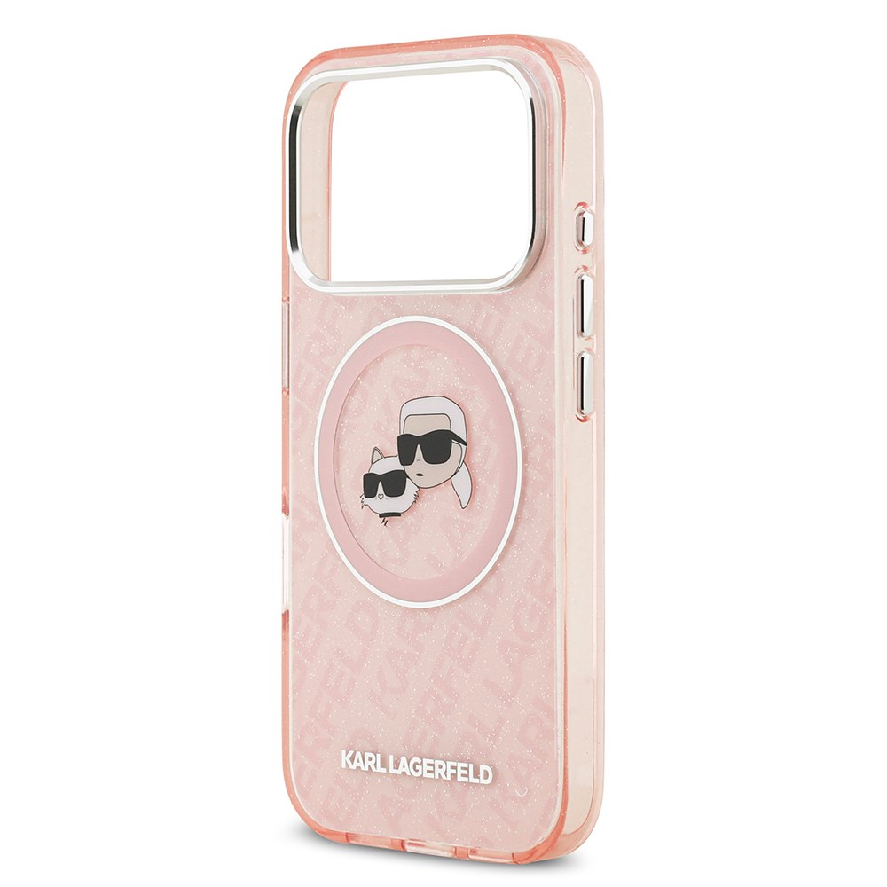 Apple iPhone 17 Pro Max Kılıf Karl Lagerfeld Orjinal Lisanslı Parlayan Simli Karl & Choupette Heads Kapak