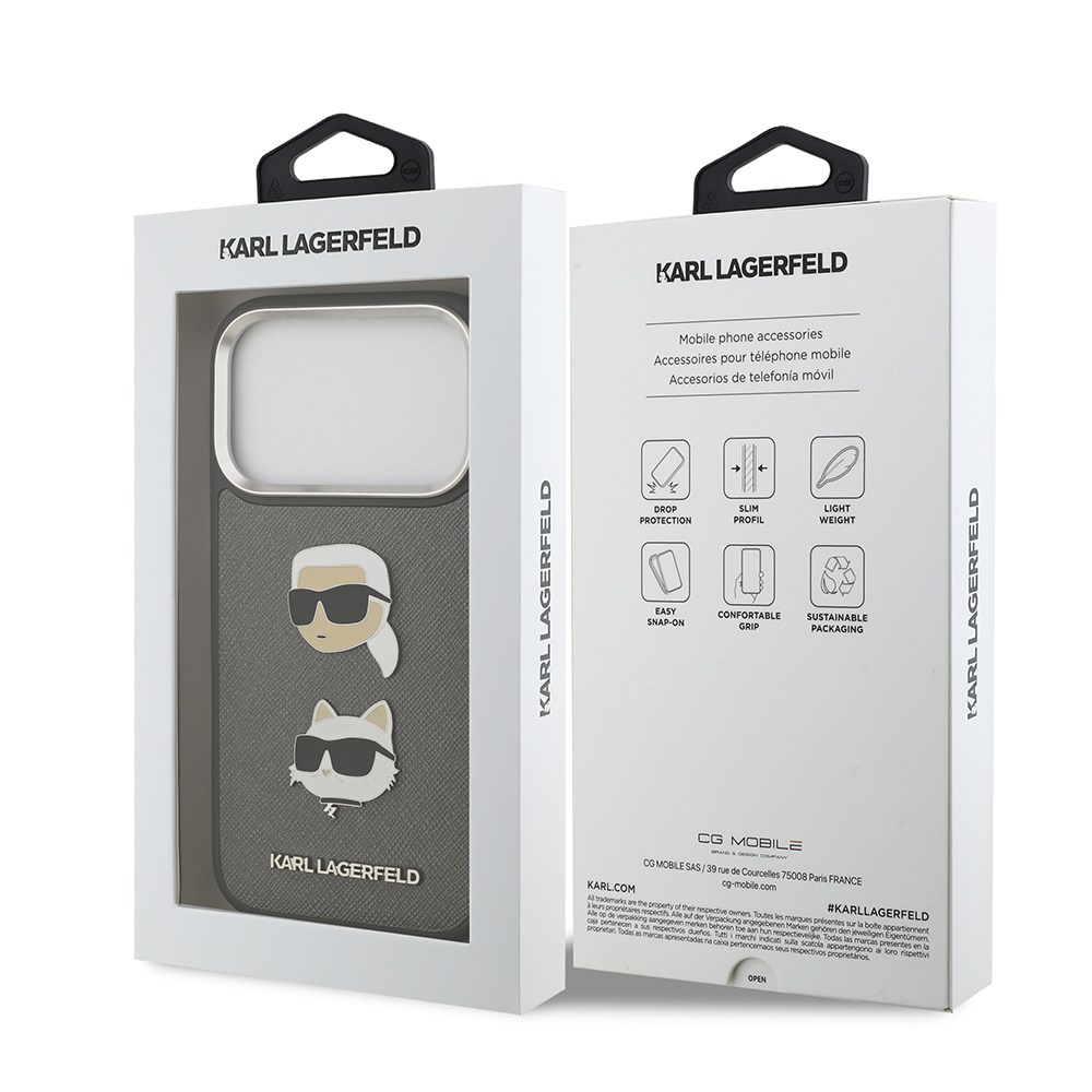 Apple iPhone 17 Pro Max Kılıf Karl Lagerfeld Orjinal Lisanslı Metal Logolu K&C Heads Pin Kapak
