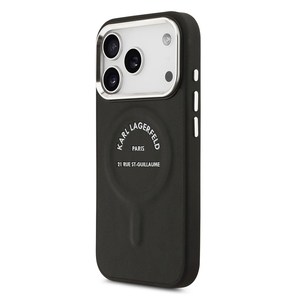 Apple iPhone 17 Pro Max Kılıf Karl Lagerfeld Orjinal Lisanslı M-safe Şarj Özellikli Metal Kamera ve Buton Tasarımlı Paris RSG PU Deri Kapak
