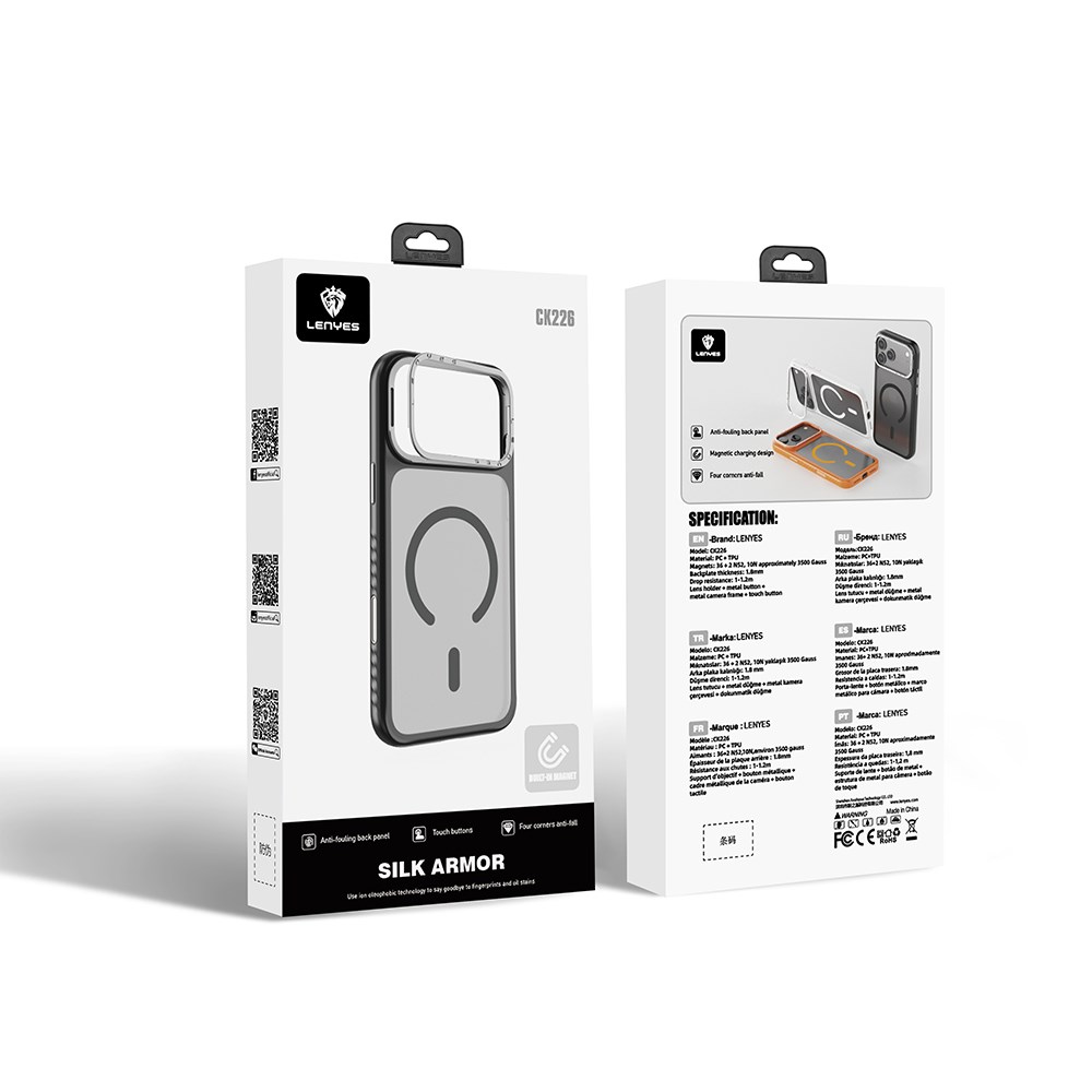 Apple iPhone 17 Pro Max Kılıf M-safe Şarj Özellikli Metal Kamera Standlı Lenyes CK226 PC Kapak