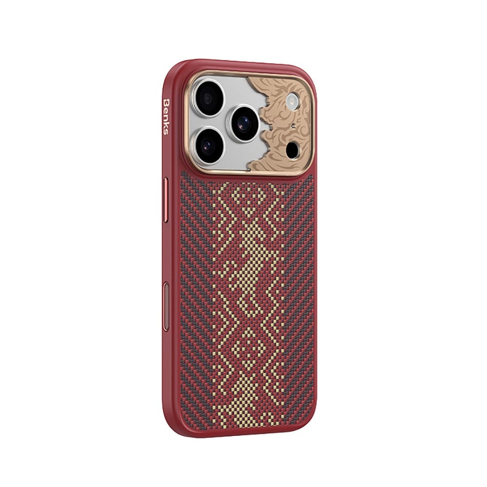 Apple iPhone 17 Pro Max Kılıf M-safe Şarj Özellikli Karbon Fiber Tasarımlı Benks Knight ArmorPro Kevlar Kapak