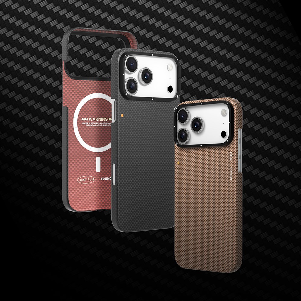 Apple iPhone 17 Pro Max Kılıf M-safe Şarj Özellikli Aramid Fiber Youngkit 1500D Extreme Wing Titanyum-Gold Serisi Kapak