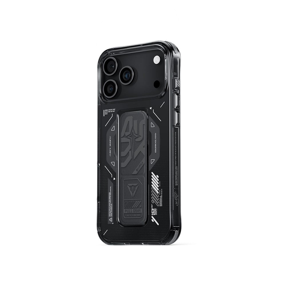 Apple iPhone 17 Pro Max Kılıf M-safe Şarj Özellikli Teknoloji Desenli Skinarma Helio Mag Charge Standlı Kapak