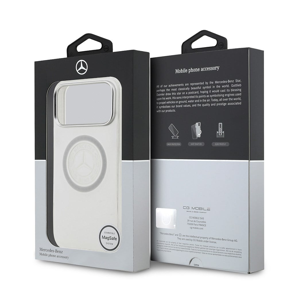 Apple iPhone 17 Pro Max Kılıf Mercedes Benz Orjinal Lisanslı M-safe Şarj Özellikli Buzlu PC Nostaljik Yıldız Dizayn Kapak