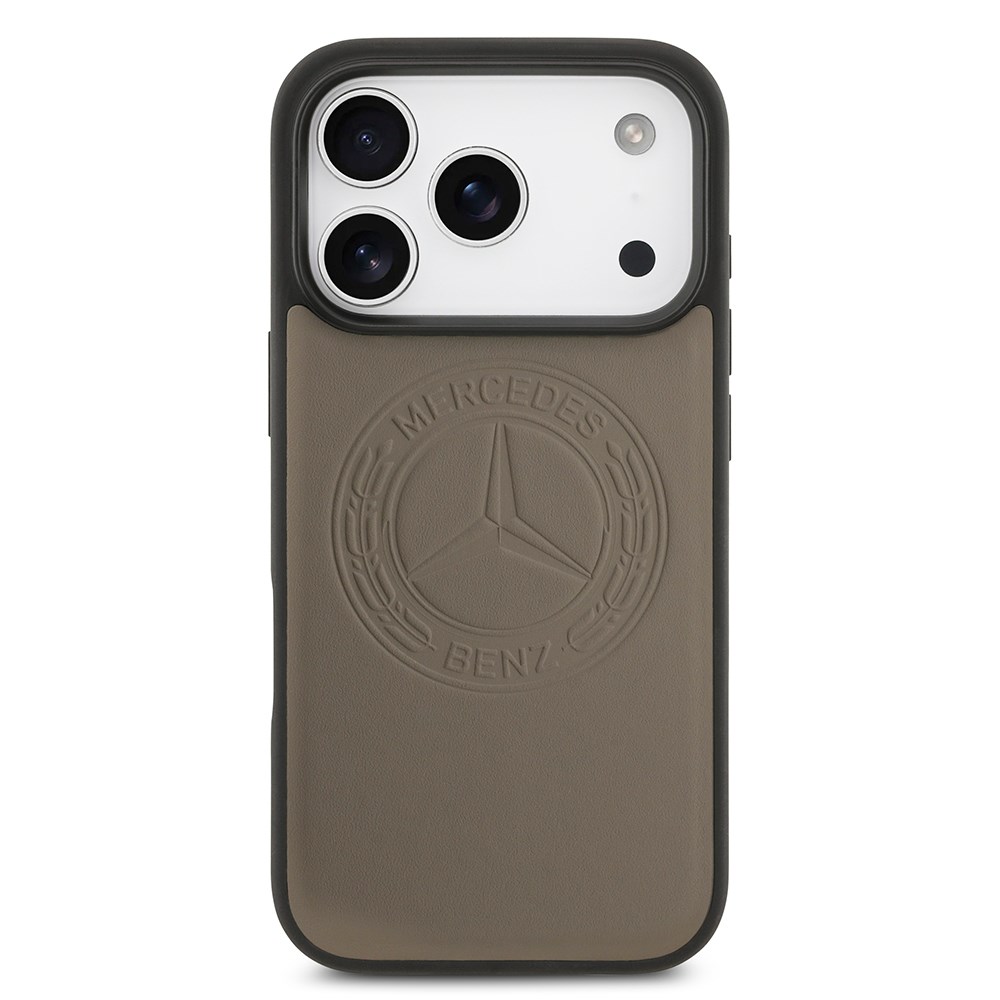 Apple iPhone 17 Pro Max Kılıf Mercedes Benz Orjinal Lisanslı M-safe Şarj Özellikli Hakiki Deri Nostaljik Yıldız Dizayn Kapak