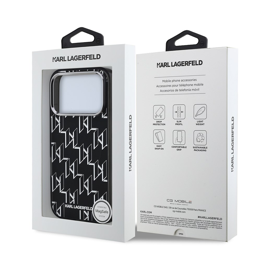 Apple iPhone 17 Pro Max Kılıf Orjinal Lisanslı M-safe Şarj Özellikli Karl Lagerfeld IML Baskılı Monogram Dizayn Kapak