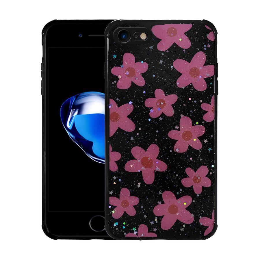 Apple iPhone SE 2020 Kılıf Simli Desenli Kamera Korumalı Parlak Zore Popy Kapak