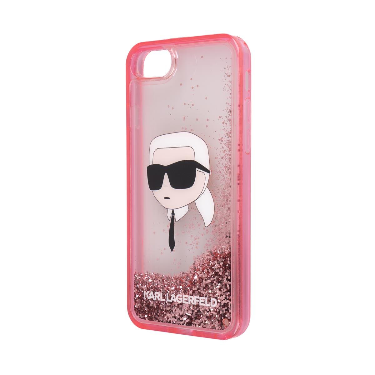 Apple iPhone SE 2022 Kılıf Karl Lagerfeld Sıvılı Simli Karl Head Dizayn Kapak