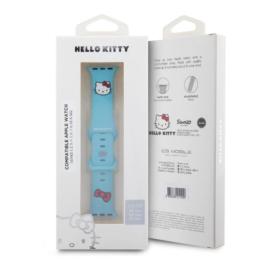Apple Watch 41mm Hello Kitty Orjinal Lisanslı Yazı Logolu Fiyonk & Kitty Head Silikon Kordon