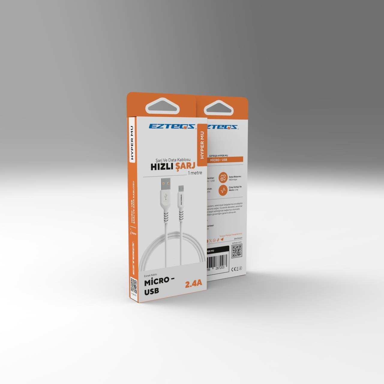 EZTEQS HYPER MU Micro USB - USB Kablo 2.4A 100Cm