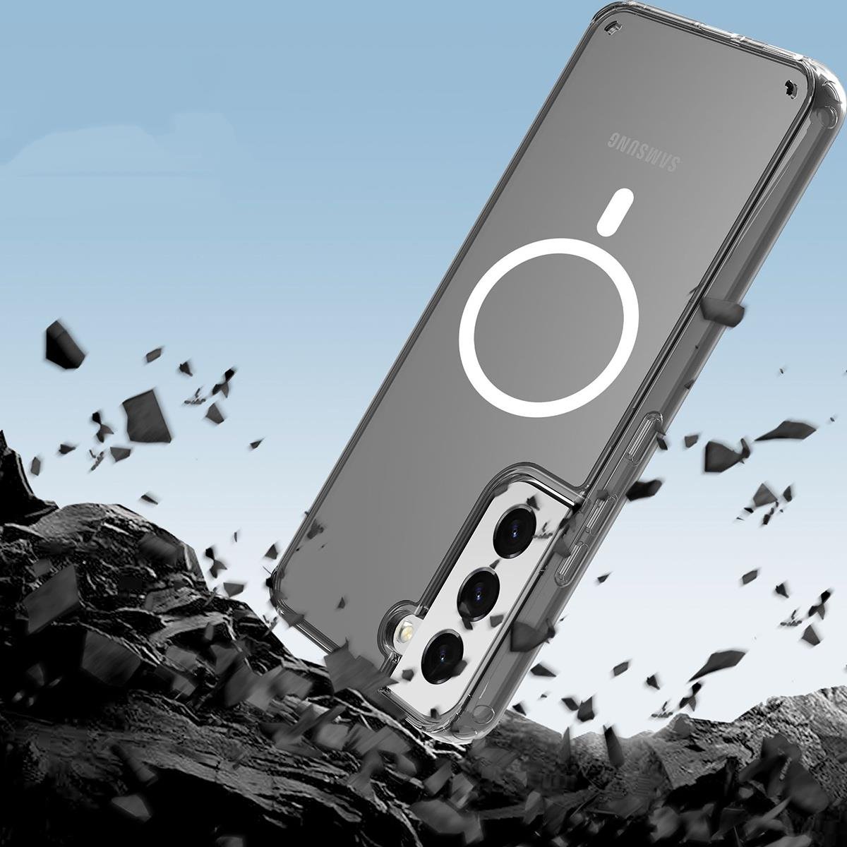 Galaxy S23 Plus Kılıf M-safe Şarj Özellikli Şeffaf Sert PC Zore Embos Kapak