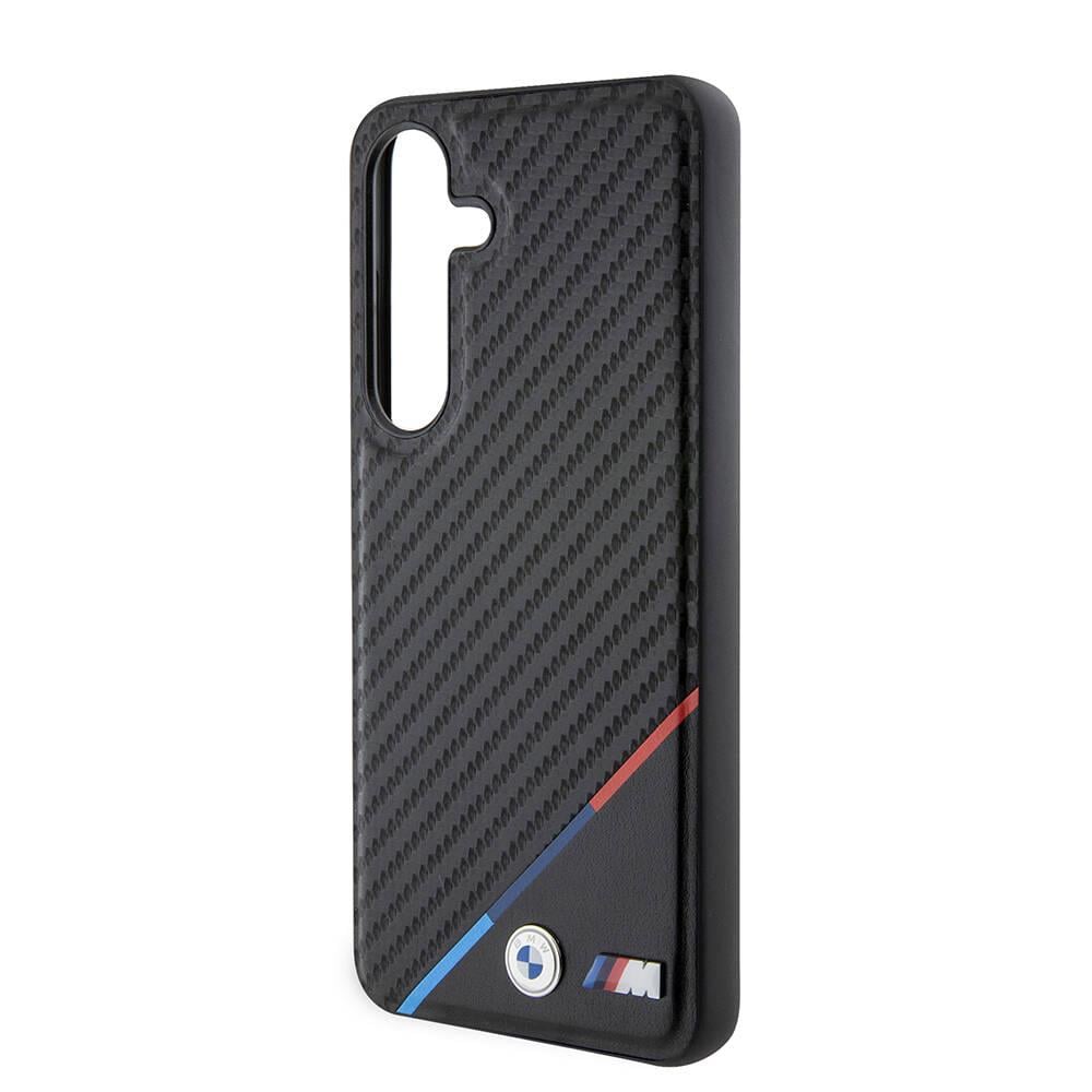 Galaxy S24 Plus Kılıf BMW Orjinal Lisanslı M-safe Şarj Özellikli M Logolu Üç Çizgili PU Karbon Kapak
