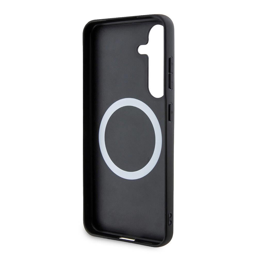 Galaxy S24 Plus Kılıf BMW Orjinal Lisanslı M-safe Şarj Özellikli M Logolu Üç Çizgili PU Karbon Kapak