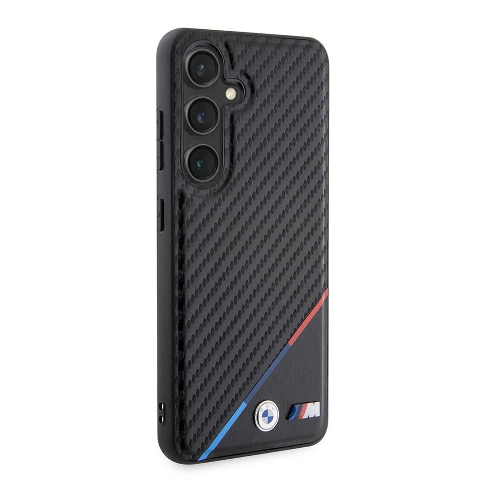 Galaxy S24 Plus Kılıf BMW Orjinal Lisanslı M-safe Şarj Özellikli M Logolu Üç Çizgili PU Karbon Kapak