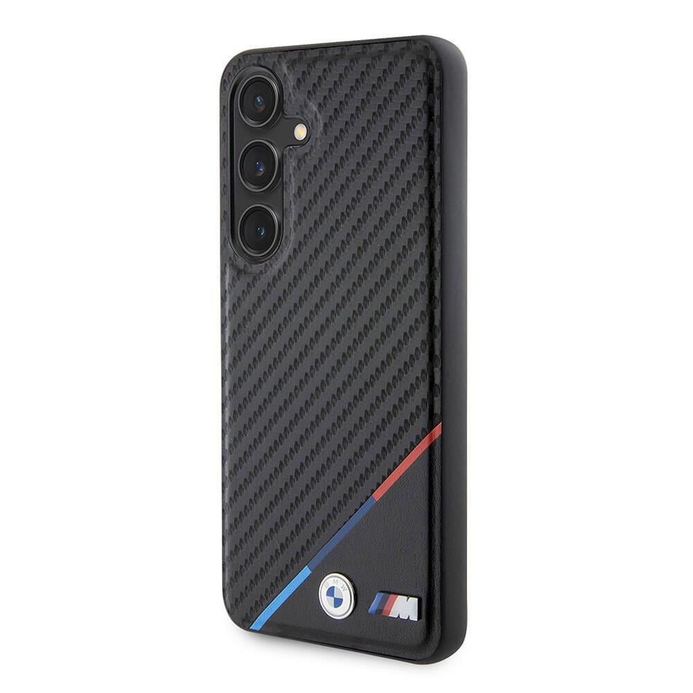 Galaxy S24 Plus Kılıf BMW Orjinal Lisanslı M-safe Şarj Özellikli M Logolu Üç Çizgili PU Karbon Kapak