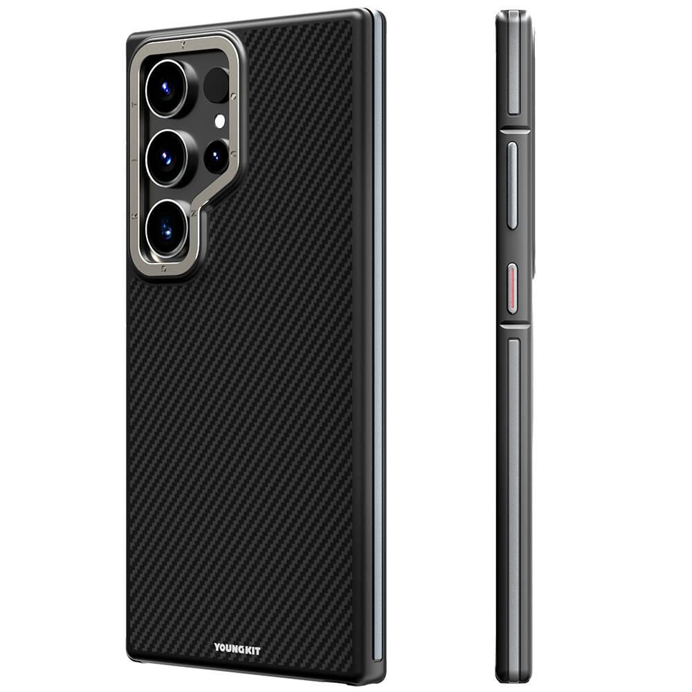 Galaxy S24 Ultra Kılıf M-safe Şarj Özellikli Aramid Fiber Tasarımlı Youngkit 600D Kevlar Serisi Kapak