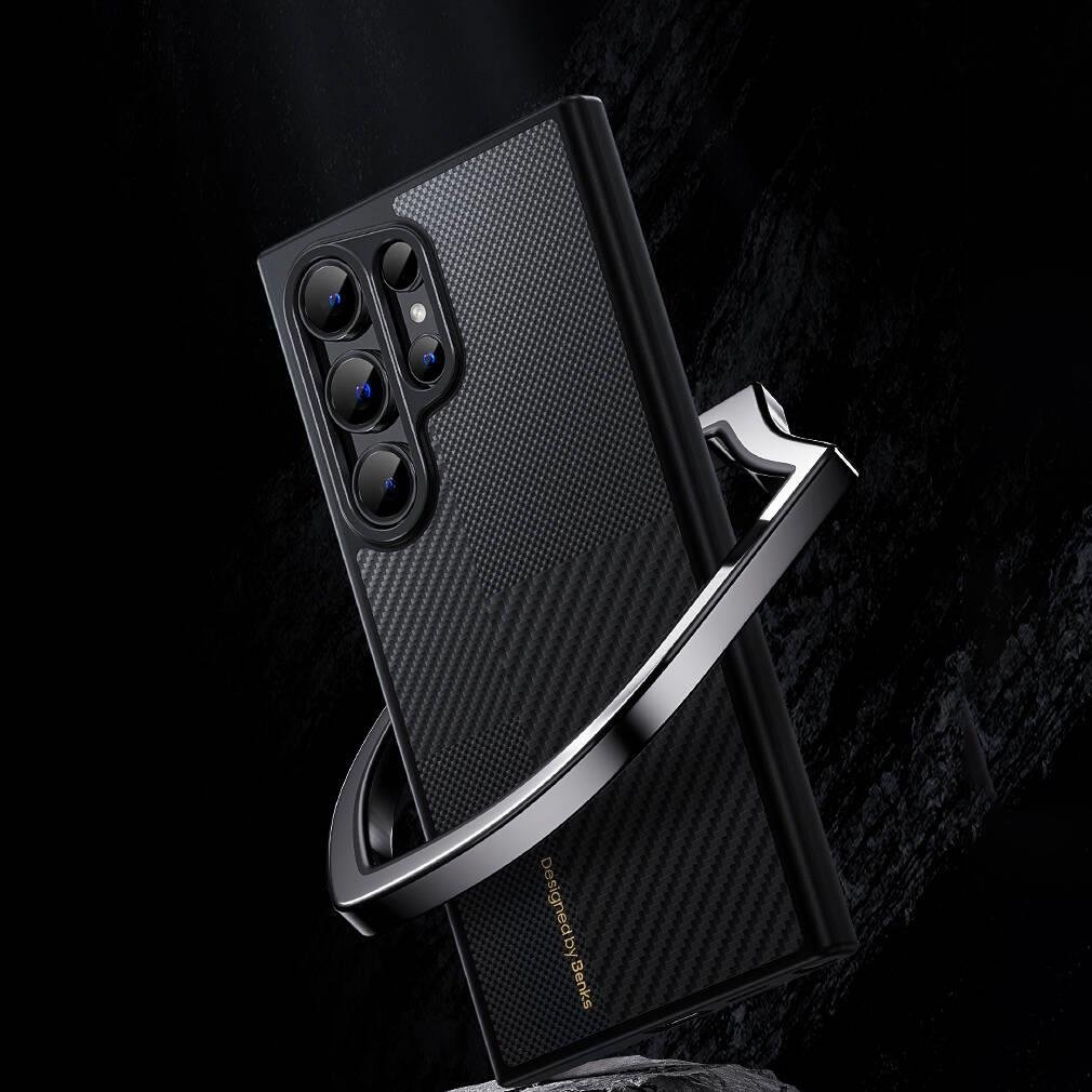 Galaxy S24 Ultra Kılıf M-safe Şarj Özellikli Karbon Fiber Benks Montage Hybrid ArmorPro Kevlar Kapak