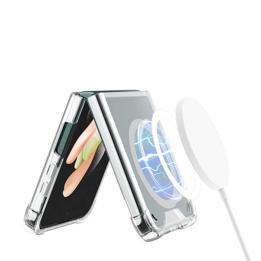 Galaxy Z Flip 3 Kılıf Wireless Şarj Özellikli Airbagli Zore Kıpta Anti Shock M-safe Kapak