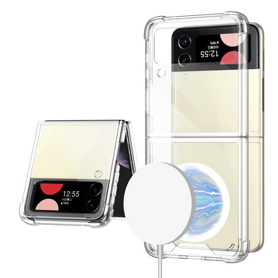 Galaxy Z Flip 3 Kılıf Wireless Şarj Özellikli Airbagli Zore Kıpta Anti Shock M-safe Kapak