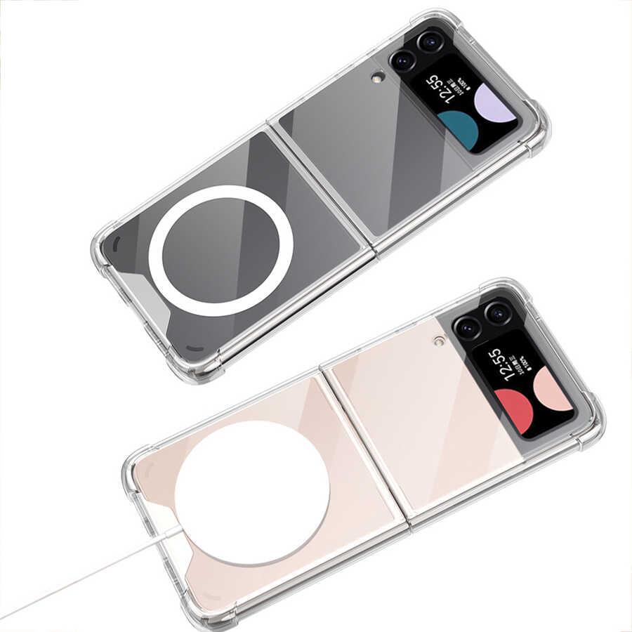 Galaxy Z Flip 3 Kılıf Wireless Şarj Özellikli Airbagli Zore Kıpta Anti Shock M-safe Kapak
