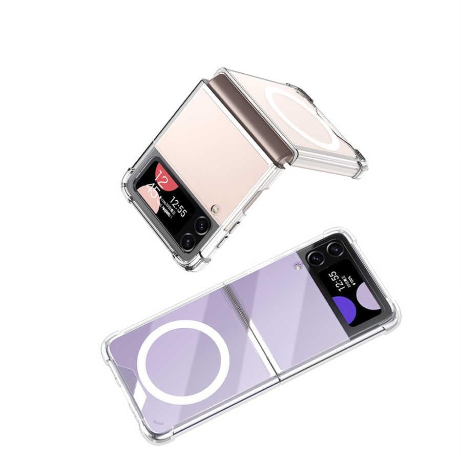 Galaxy Z Flip 4 Kılıf Wireless Şarj Özellikli Airbagli Zore Kıpta Anti Shock M-safe Kapak