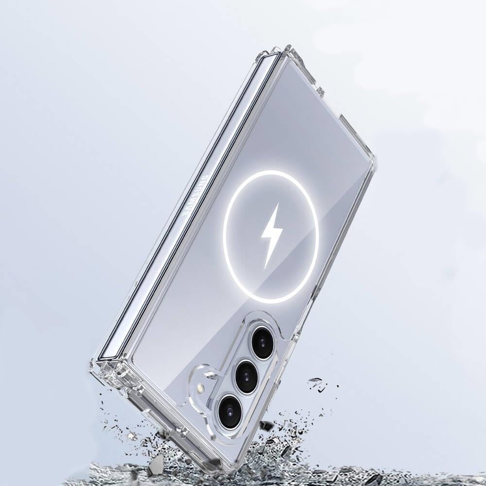 Galaxy Z Fold 6 Kılıf M-safe Şarj Özellikli Şeffaf Sert PC Zore Embos Kapak