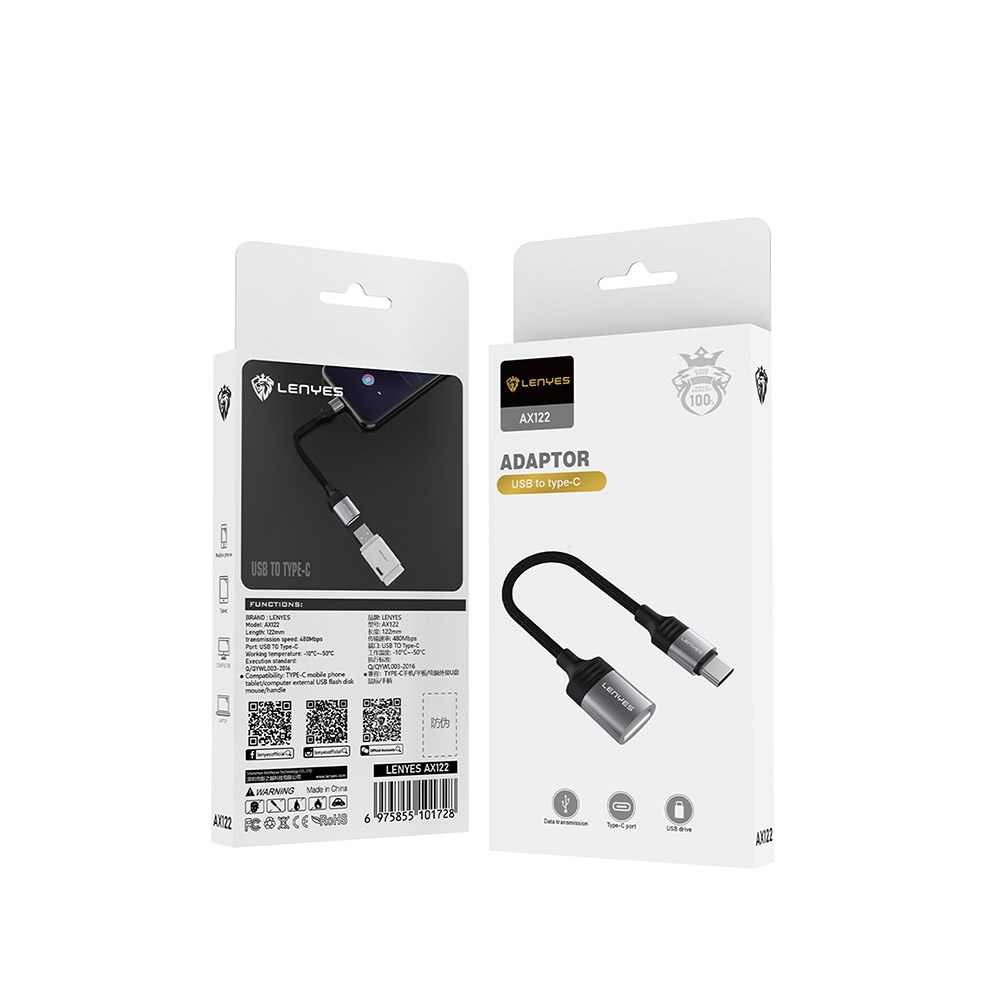 Lenyes AX122 USB to Type-C Dönüştürücü OTG Kablo