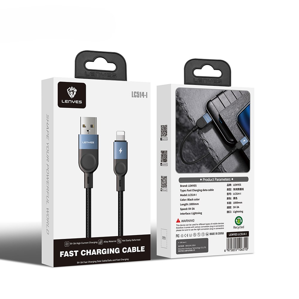 Lenyes LC514 USB-A to Lightning Hızlı Şarj Özellikli Örgülü Data ve Şarj Kablosu 15W 1M