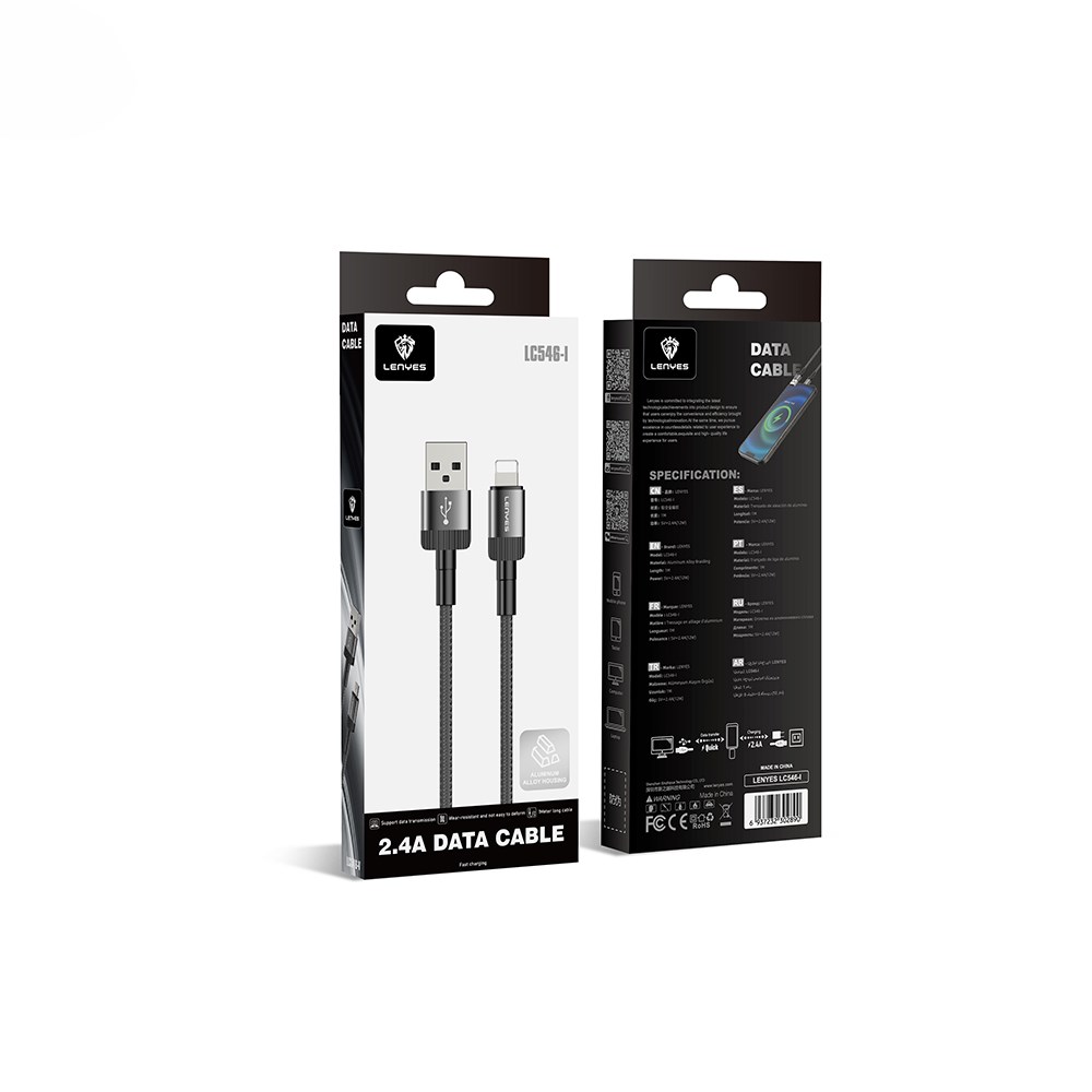 Lenyes LC546 USB-A to Lightning Örgü Tasarımlı Hızlı Şarj Özellikli Data ve Şarj Kablosu 12W 1M