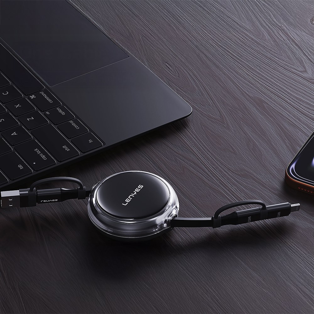 Lenyes LC552 4in1 USB-A - Type-C + Type-C to Lightning Makaralı Data ve Şarj Kablosu 60W 95cm