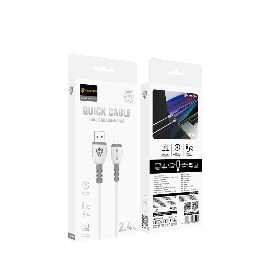 Lenyes LC979 USB-A to Lightning Hızlı Şarj Özellikli Data ve Şarj Kablosu 2.4A 1M