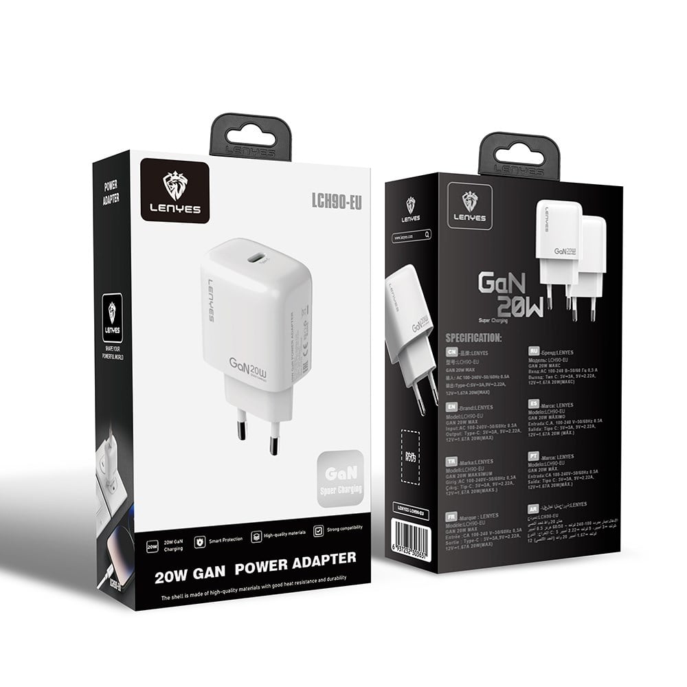 Lenyes LCH90 Type-C GaN Teknolojili PD Hızlı Şarj Özellikli Şarj Başlığı 20W