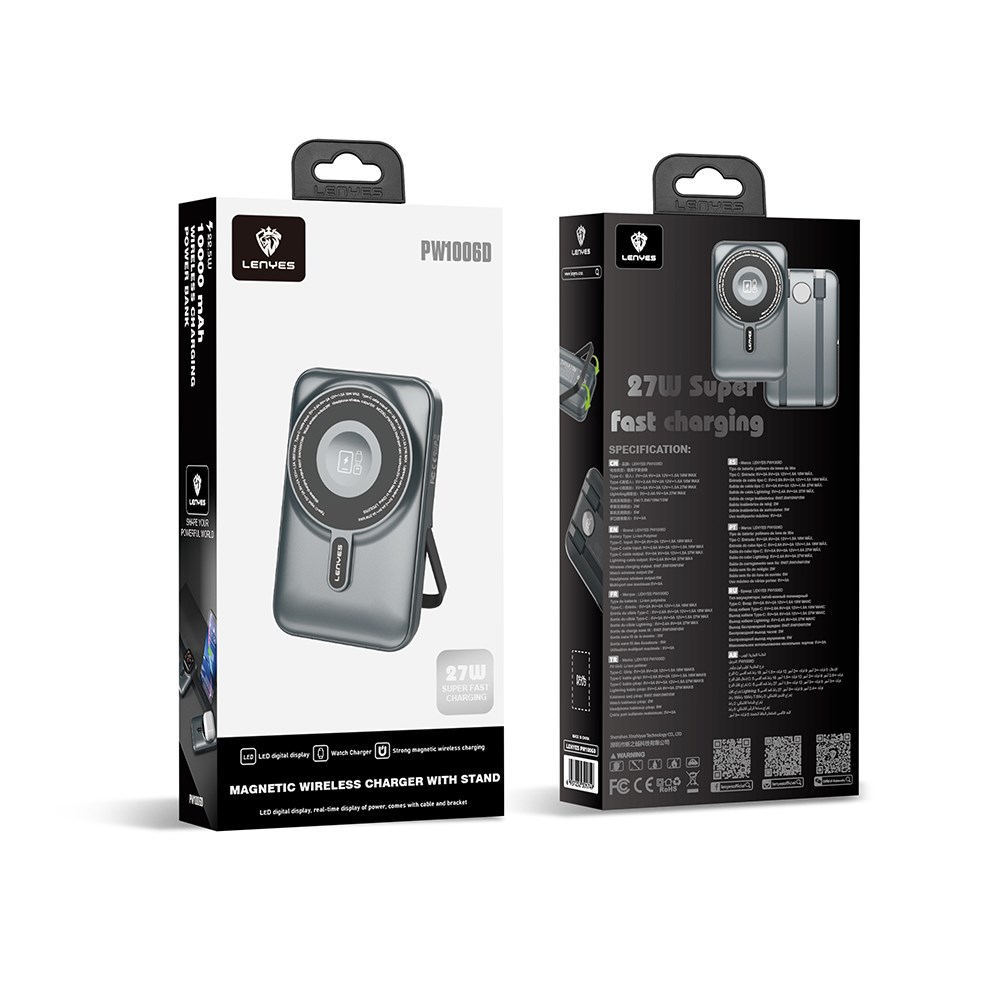 Lenyes PW1006D Dijital LED Ekranlı Standlı Wireless Powerbank 15W 10000mAh