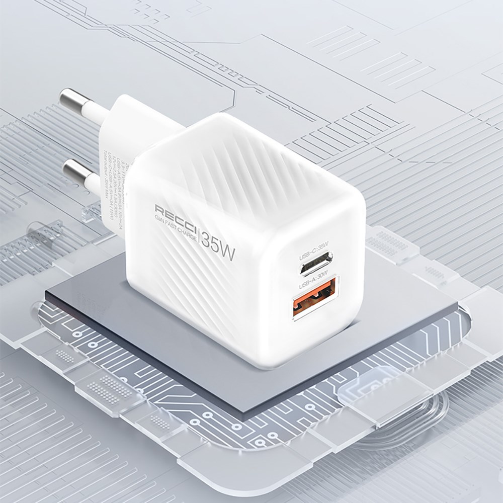 Recci RC83E Type-C PD & USB-A GaN Teknolojili QC3.0 Hızlı Şarj Başlığı 35W