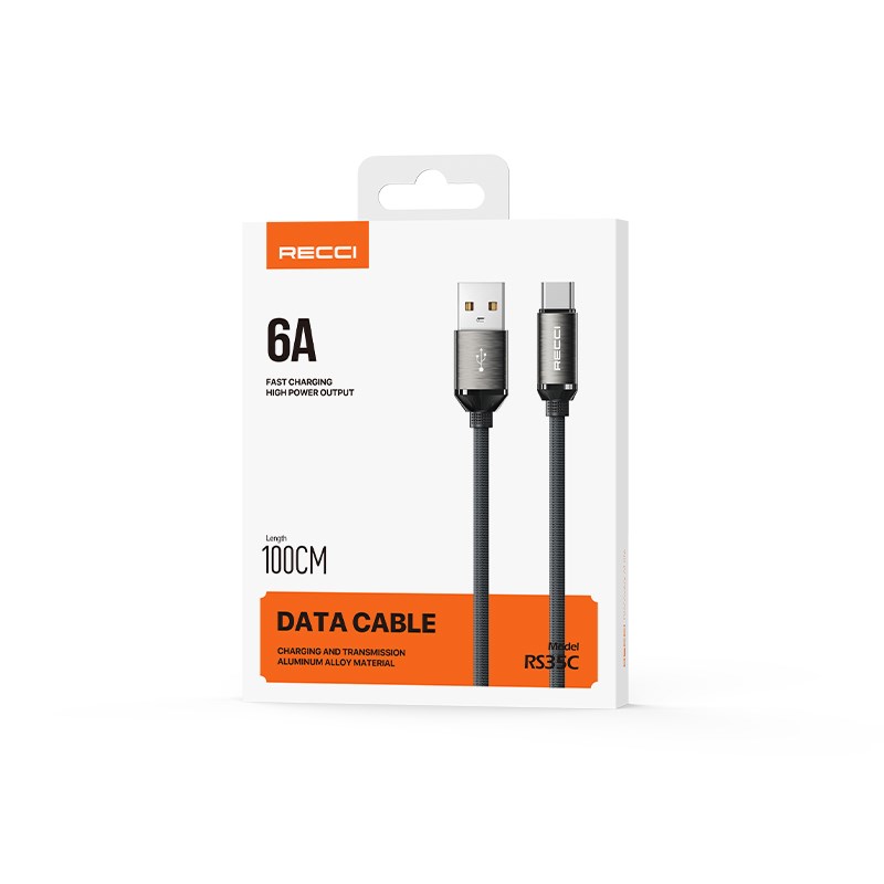 Recci RS35C USB-A to Type-C Örgü Tasarımlı Hızlı Şarj Özellikli Data ve Şarj Kablosu 1M