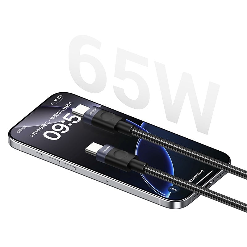 Recci RS50CC Type-C to Type-C PD Örgü Tasarımlı Hızlı Şarj Özellikli Data ve Şarj Kablosu 65W 1M