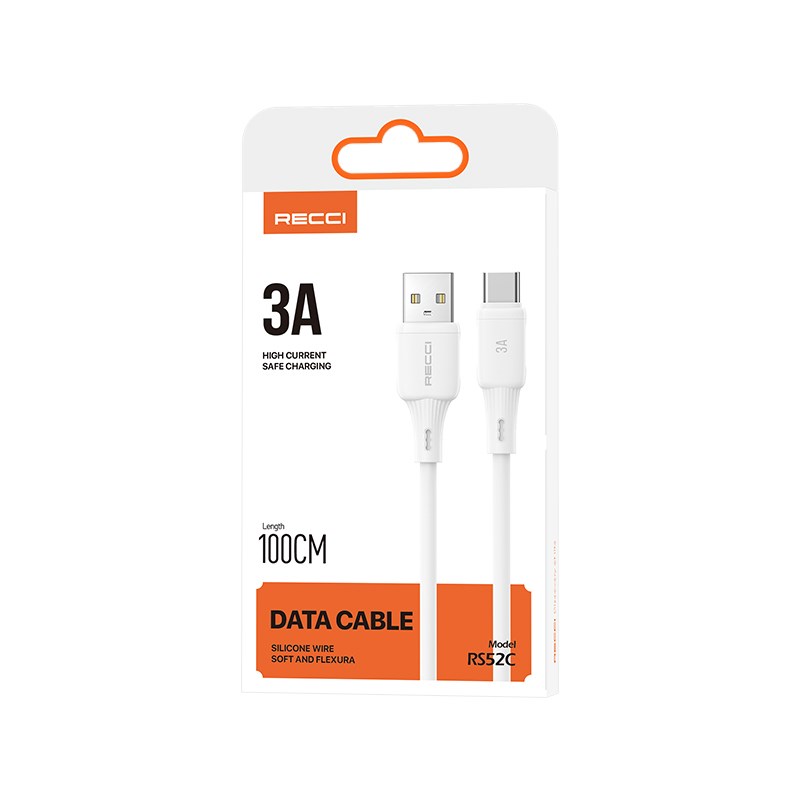 Recci RS52C USB-A to Type-C 3A Hızlı Şarj Özellikli Data ve Şarj Kablosu 1M