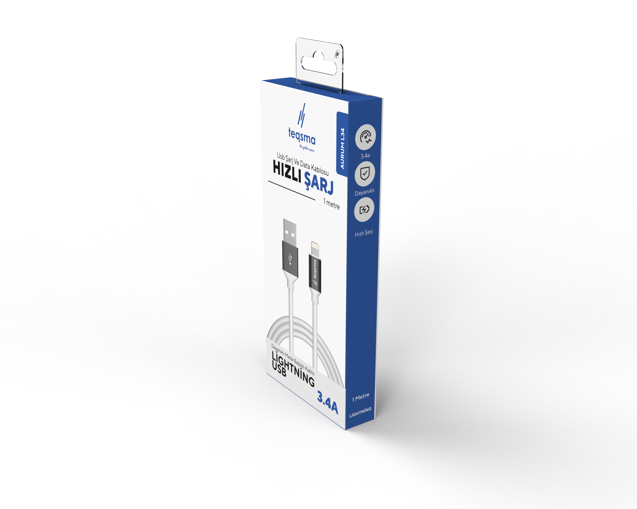 TEQSMA AURUM L34 Lightning - USB Kablo 3.4A 100Cm 20'li Koli