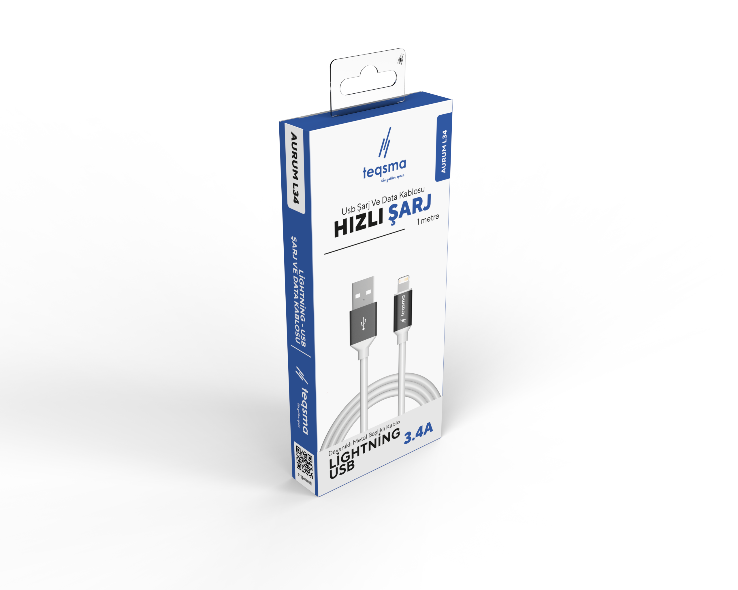TEQSMA AURUM L34 Lightning - USB Kablo 3.4A 100Cm 10'lu Koli