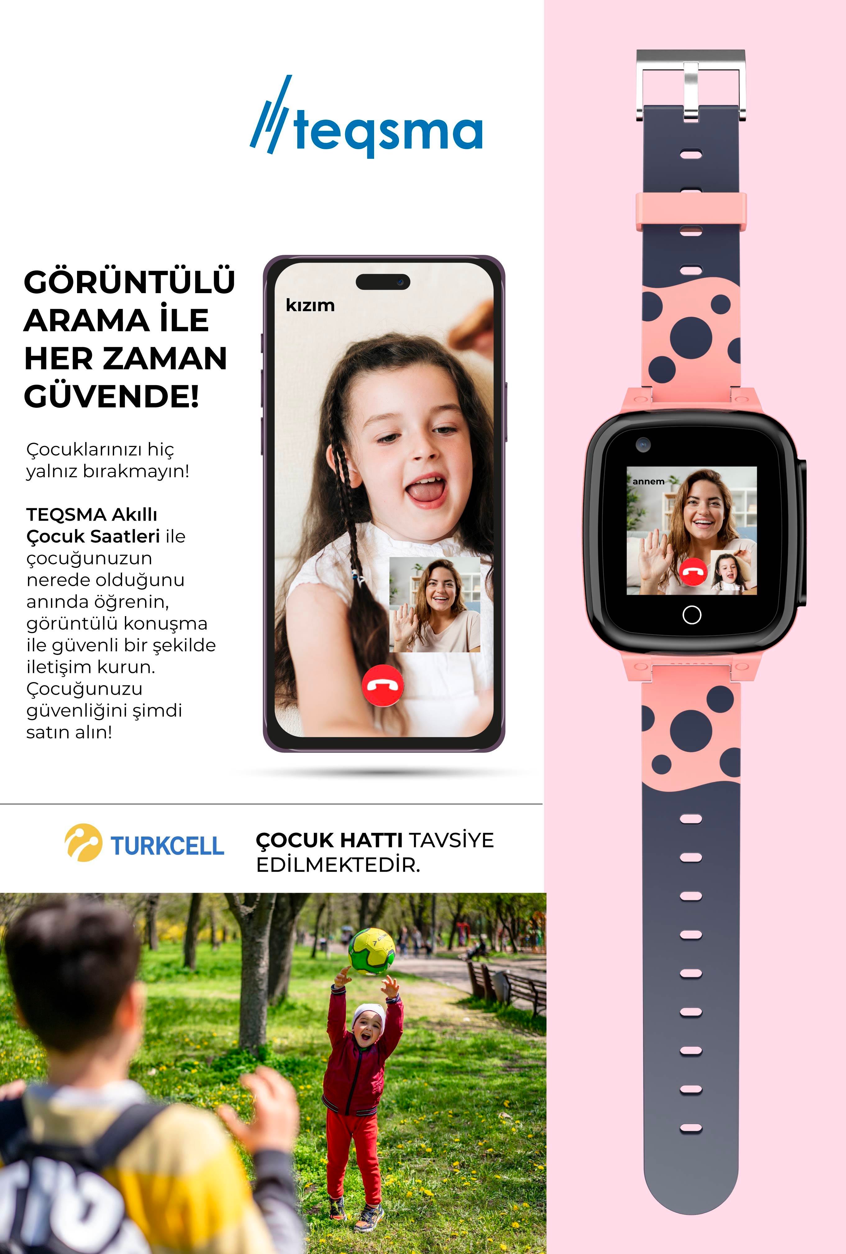 TEQSMA S25 Uz Akıllı Çocuk Saati- SOS, GPS Takibi, Görüntülü Görüşme, BTK Onaylı, Su Geçirmez 24 Ay Garantili Pembe