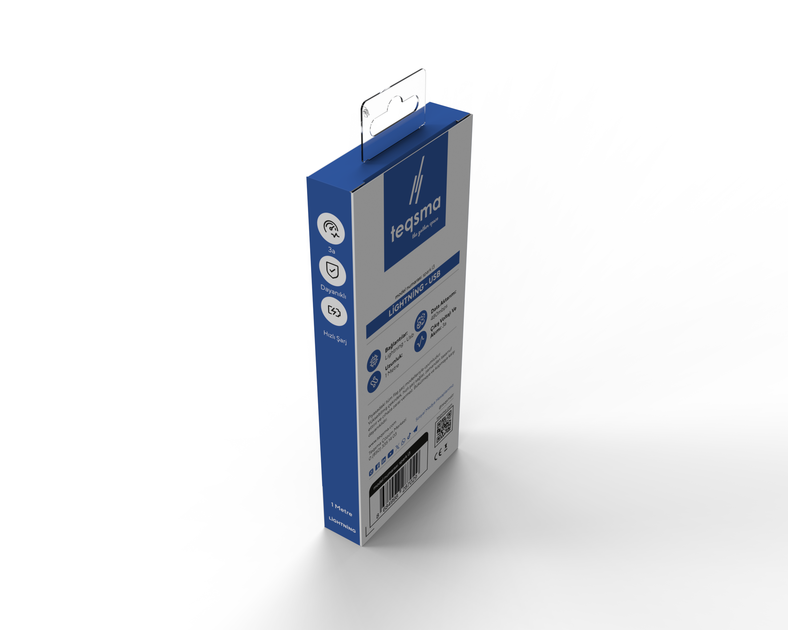 TEQSMA SPARK L3 Lightning - USB Kablo 3A 100Cm