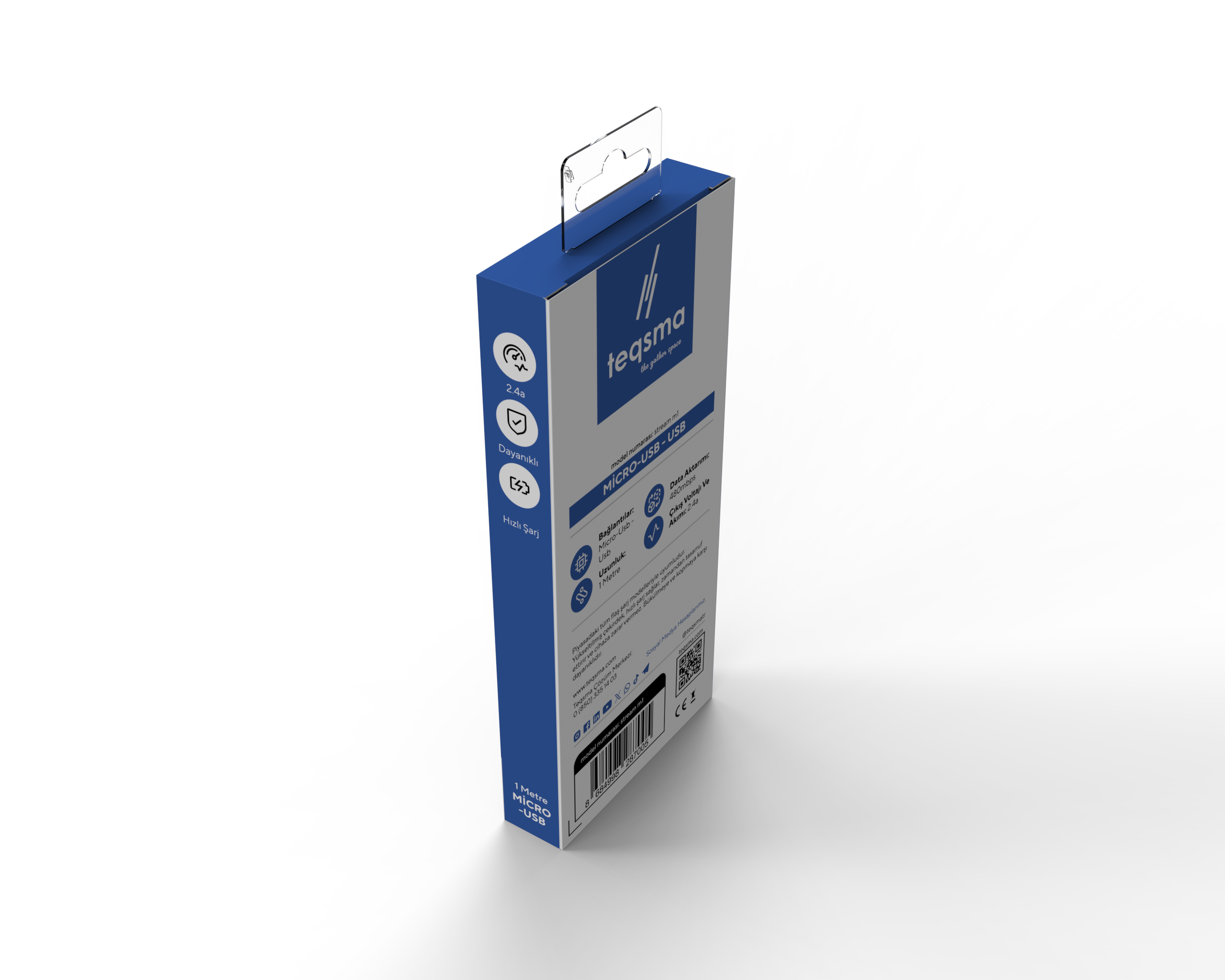TEQSMA STREAM M1 Micro USB - USB Kablo 2.4A 100Cm