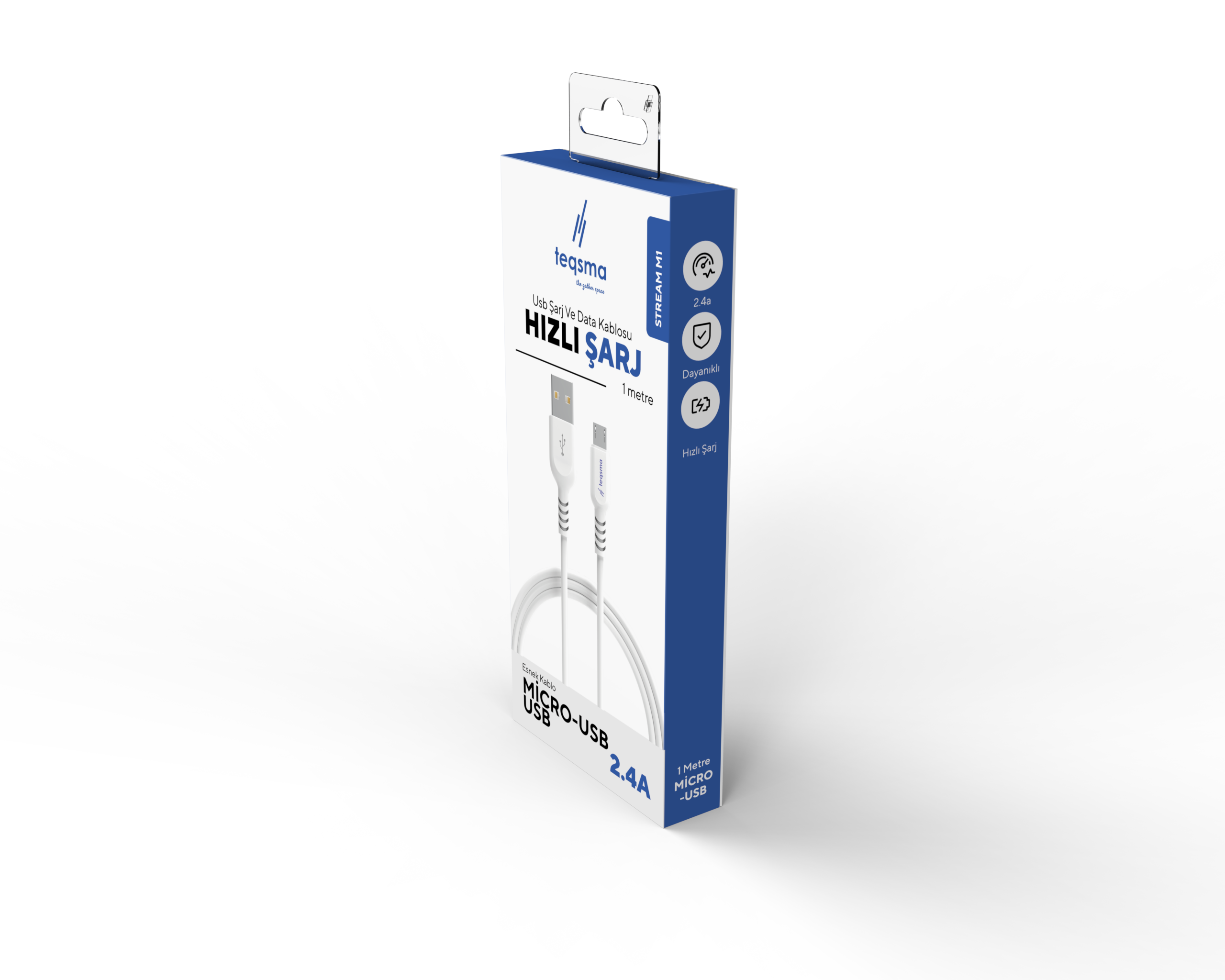 TEQSMA STREAM M1 Micro USB - USB Kablo 2.4A 100Cm 20'li Koli