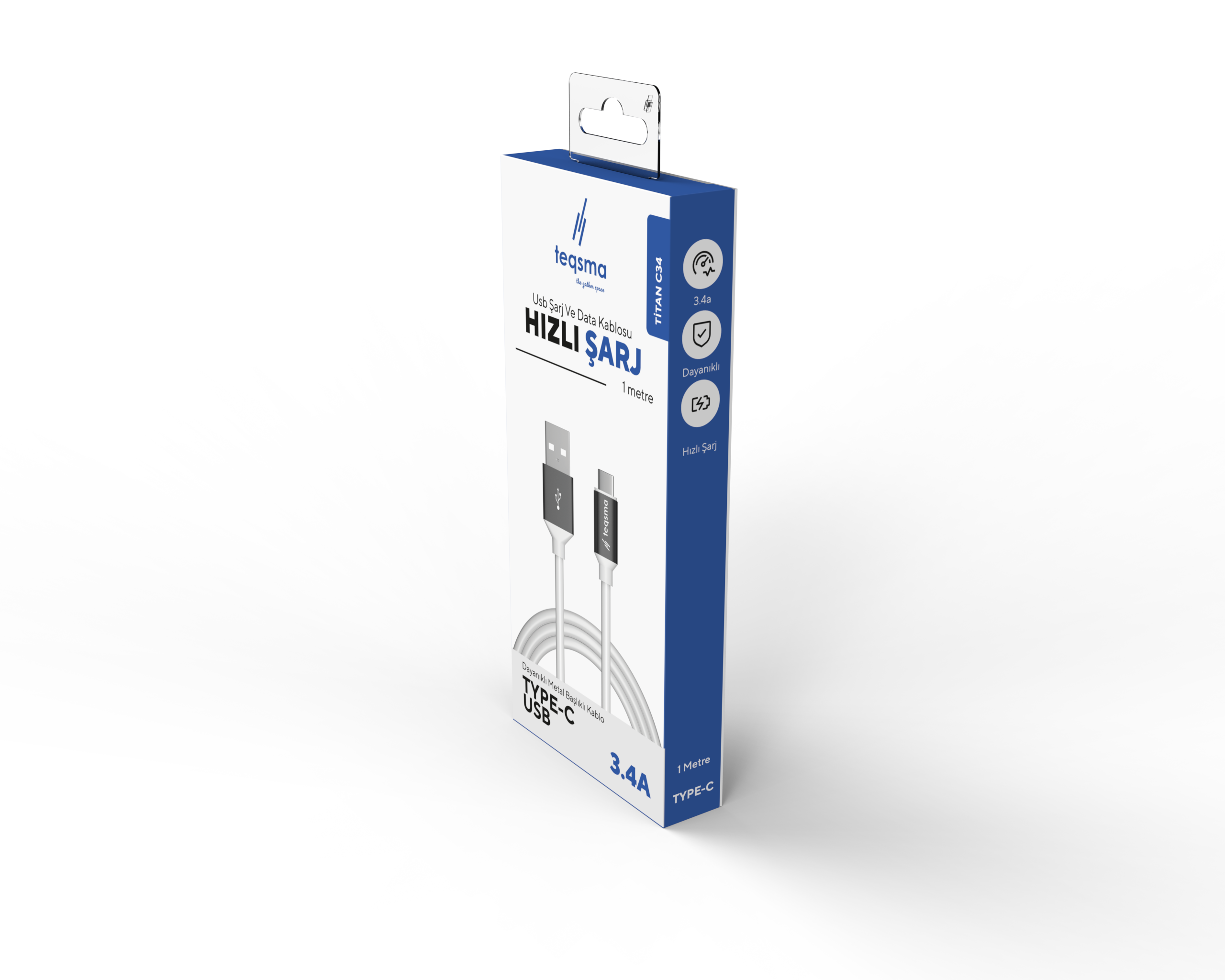 TEQSMA TITAN C34 Type-C - USB Kablo 3.4A 100Cm