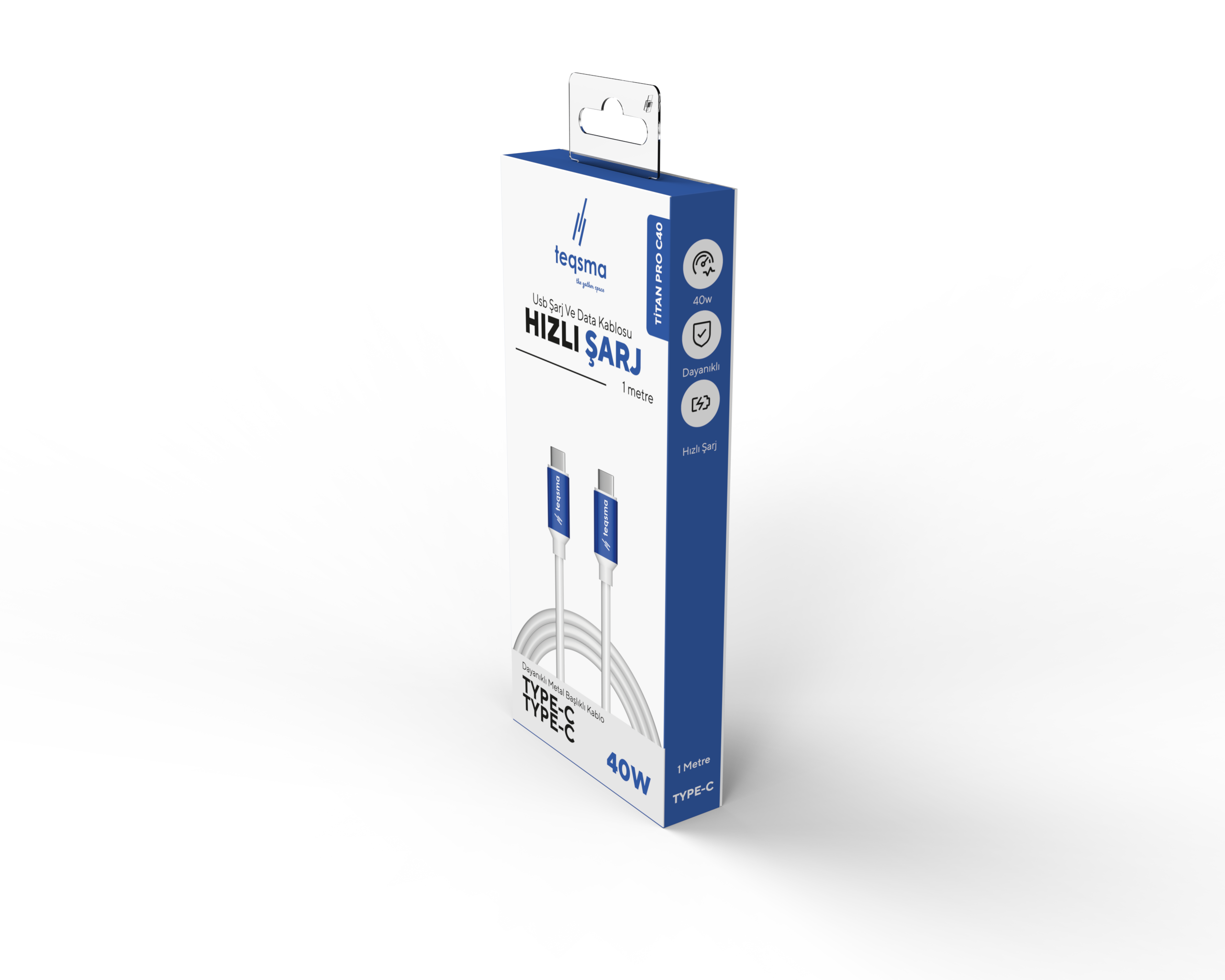 TEQSMA TITAN PRO C40 Type-C - Type-C Kablo 40W 100Cm 20'li Koli