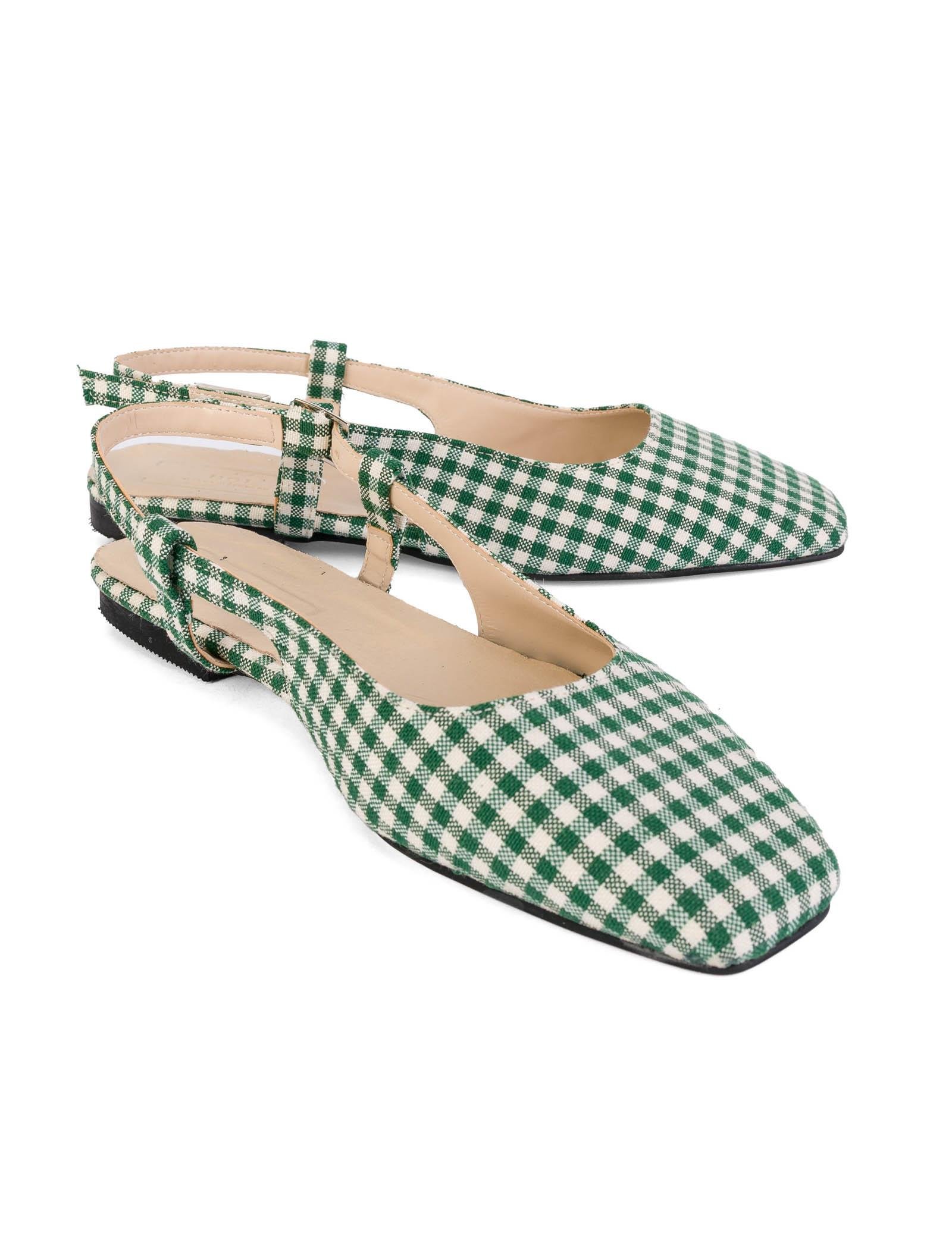 Green Gingham Slingback Flat